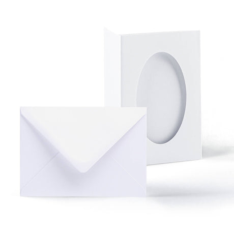 Confezione di biglietti bianchi a tre ante con finestra ovale